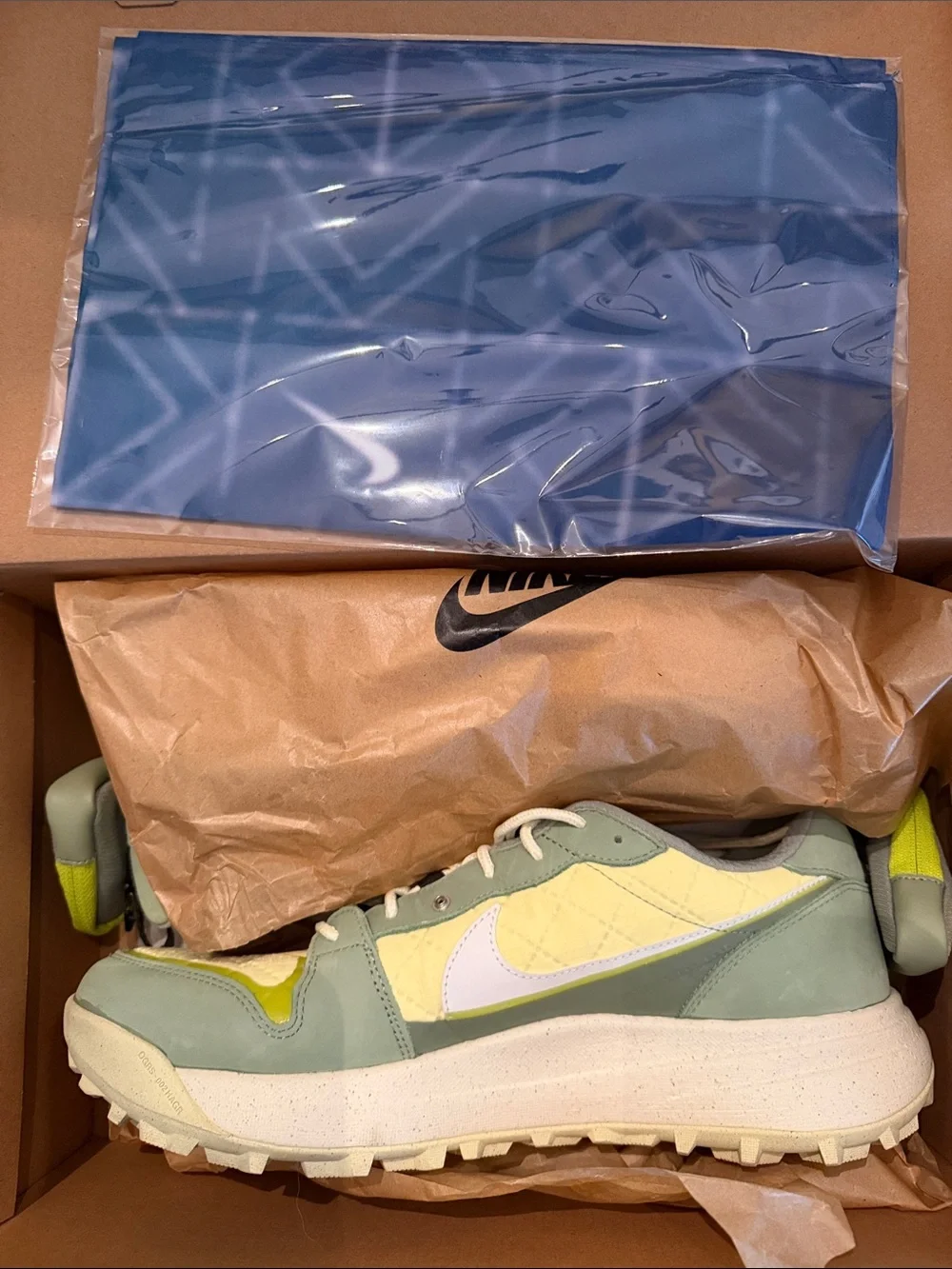 Nike Mens Trail Sneaker in Light Green, Yellow, and White